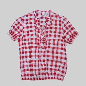 Route 66 Ruffle V-Neck 100% Cotton Blouse L